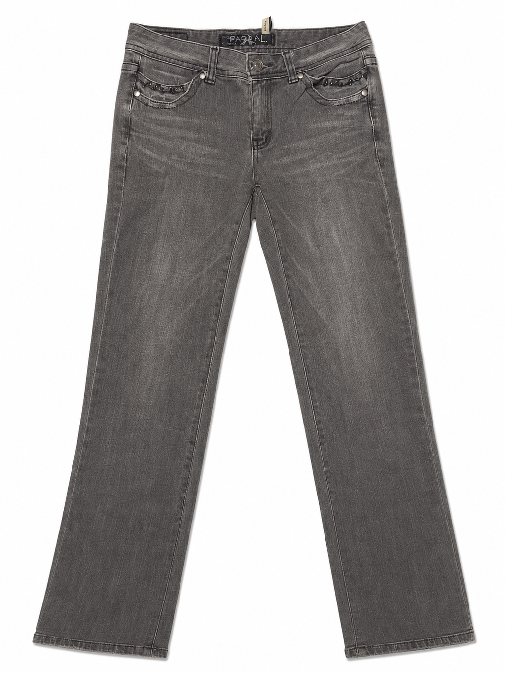 Paskal Grey Straight Fit Jeans – Gunmetal Studs & Vintage Hardware
