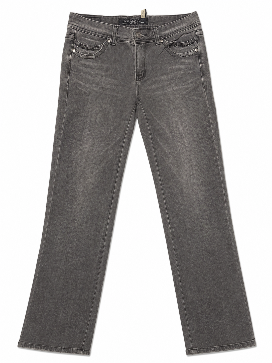 Paskal Grey Straight Fit Jeans – Gunmetal Studs & Vintage Hardware