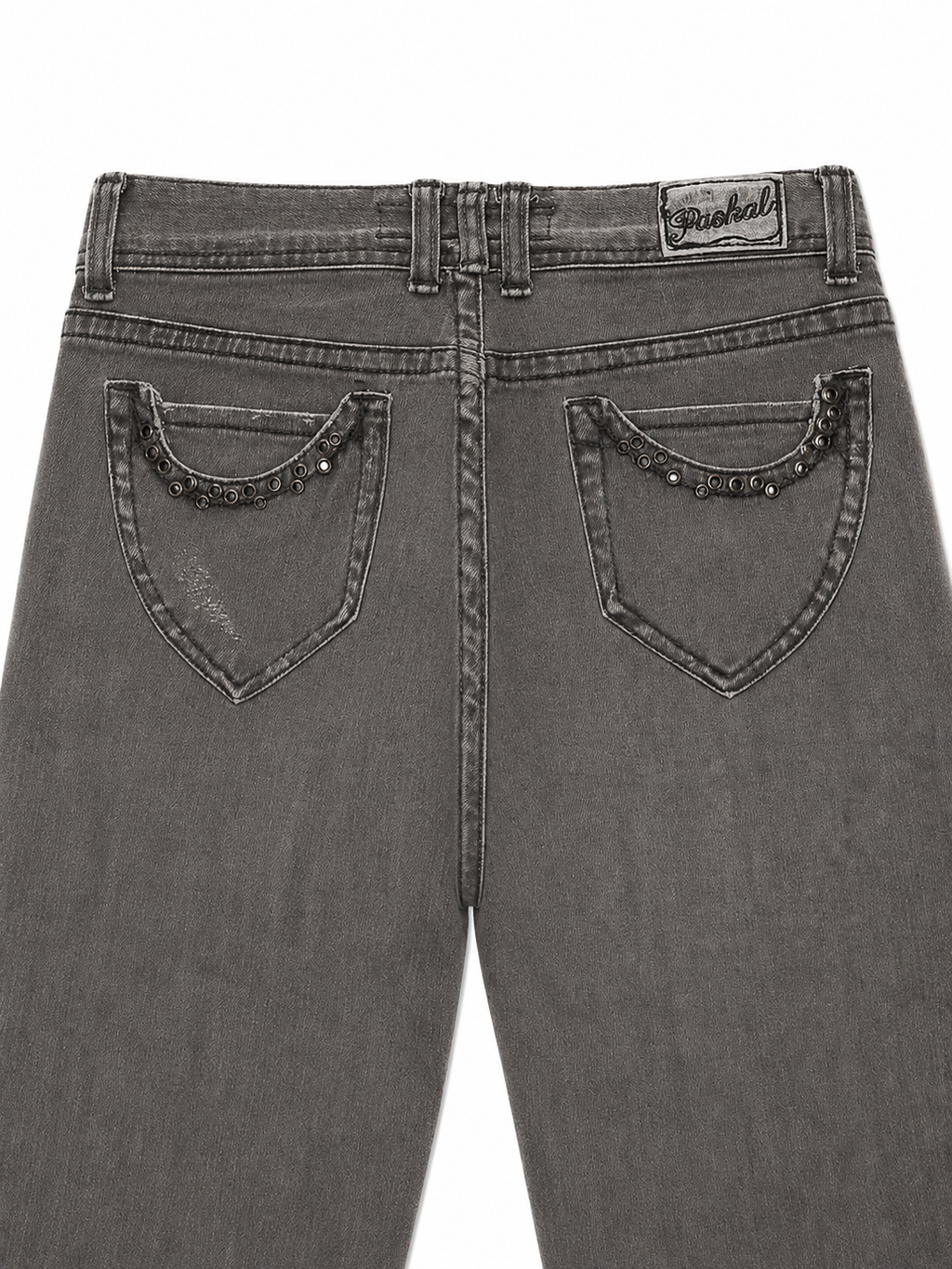 Paskal Grey Straight Fit Jeans – Gunmetal Studs & Vintage Hardware