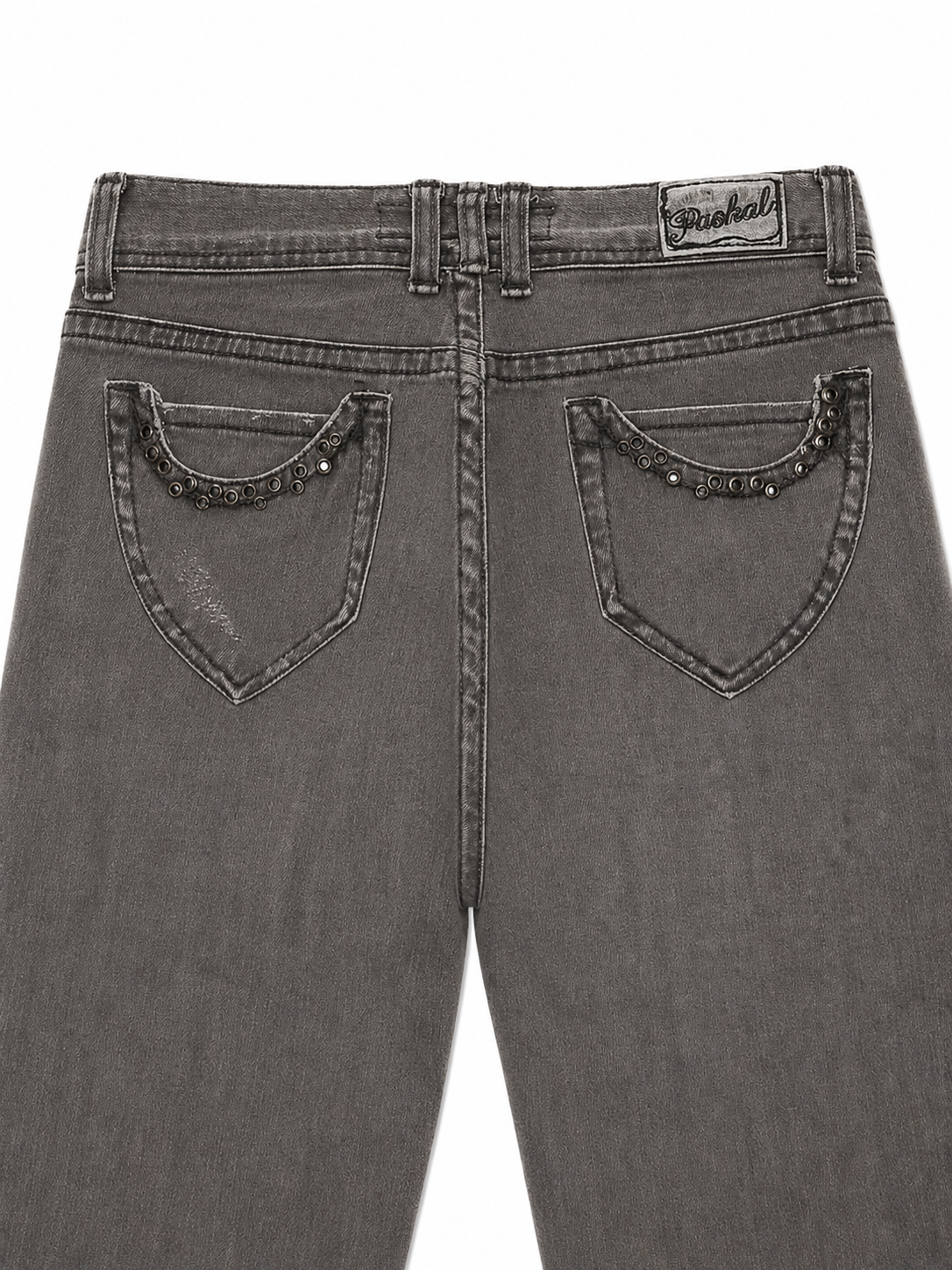 Paskal Grey Straight Fit Jeans – Gunmetal Studs & Vintage Hardware