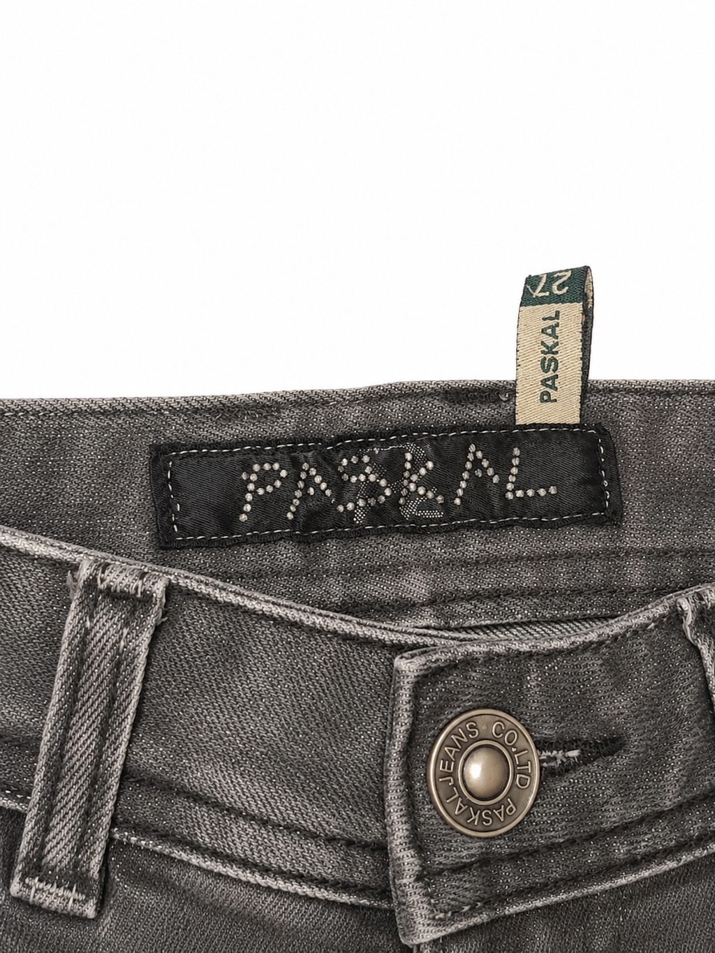 Paskal Grey Straight Fit Jeans – Gunmetal Studs & Vintage Hardware