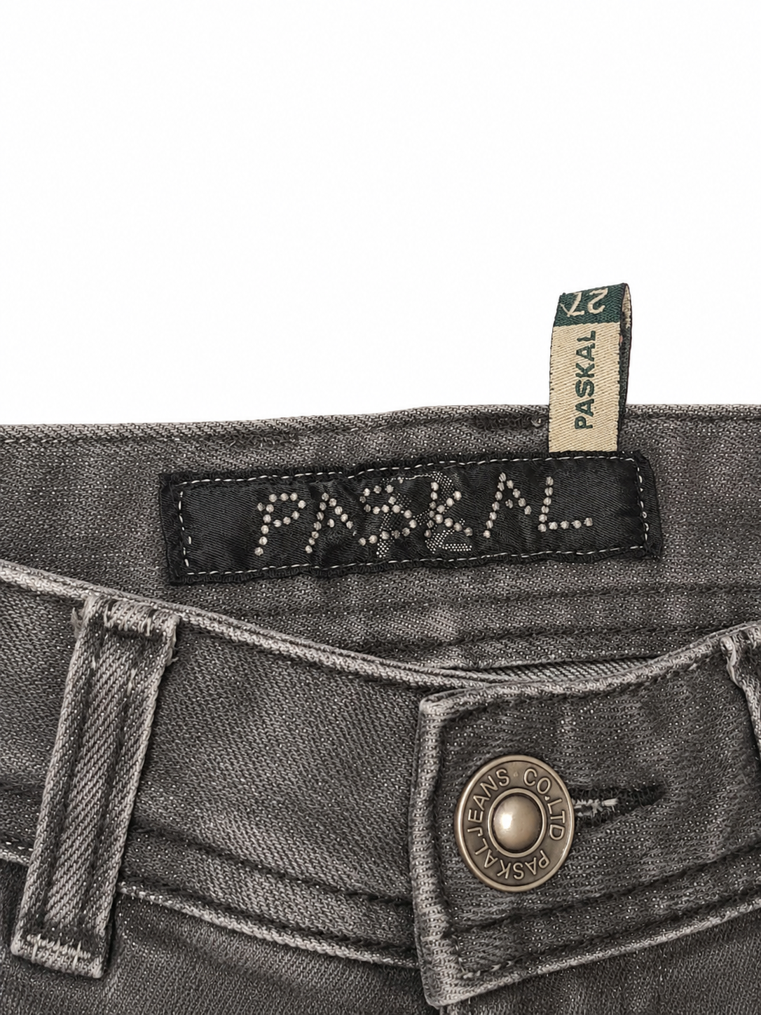 Paskal Grey Straight Fit Jeans – Gunmetal Studs & Vintage Hardware