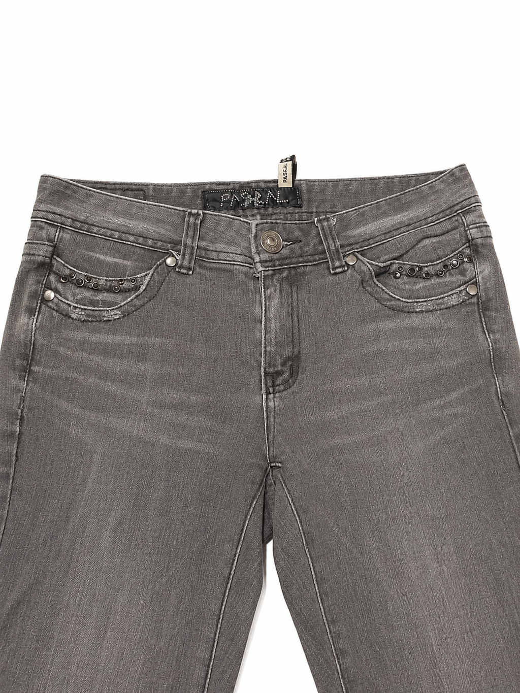 Paskal Grey Straight Fit Jeans – Gunmetal Studs & Vintage Hardware