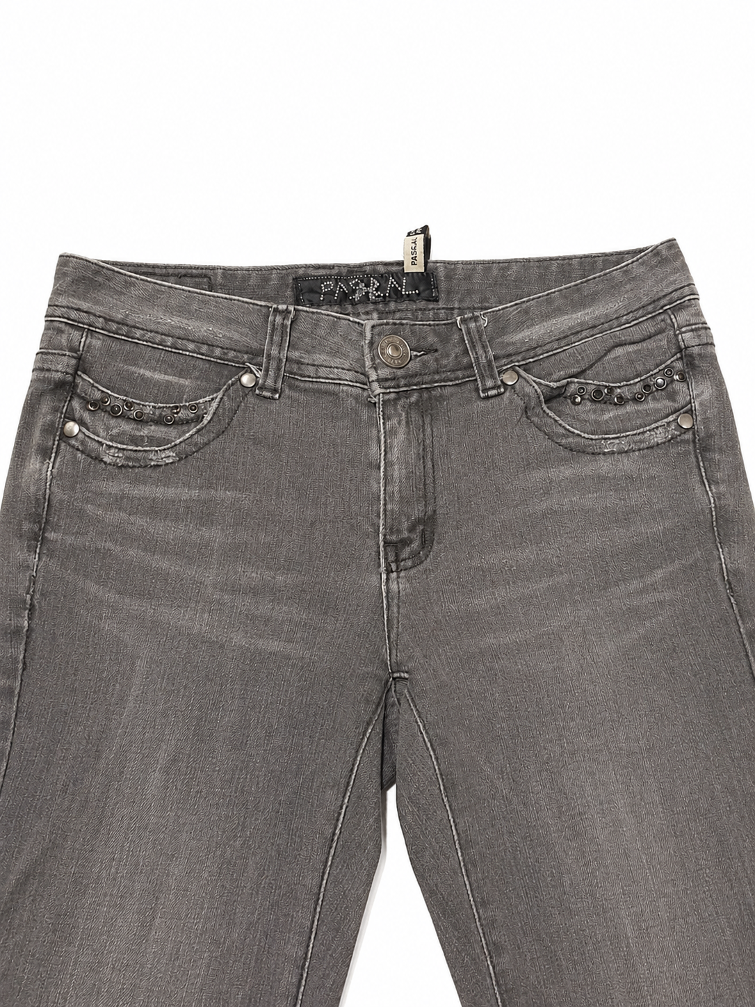 Paskal Grey Straight Fit Jeans – Gunmetal Studs & Vintage Hardware