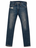 Archive Slim Straight – Mid-Indigo, Open Thigh Tear