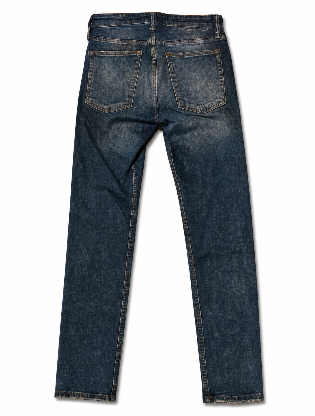 Archive Slim Straight – Mid-Indigo, Open Thigh Tear