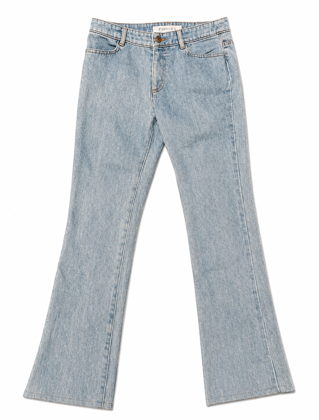 Private Label Glacier Blue Bell Bottom – Bronze Button, Orange Stitch