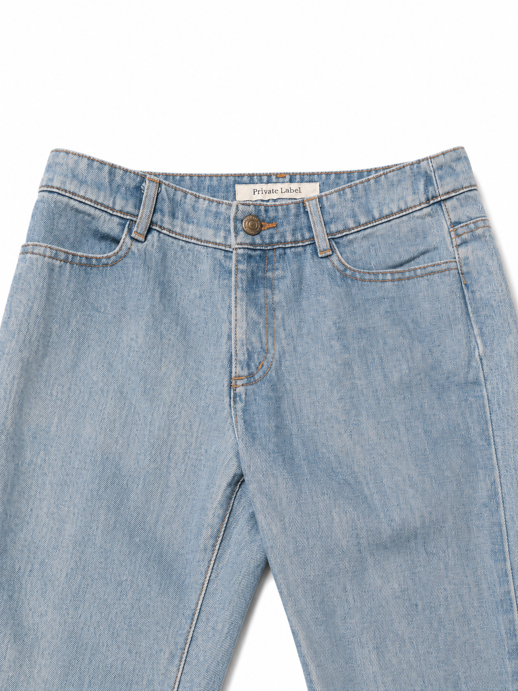 Private Label Glacier Blue Bell Bottom – Bronze Button, Orange Stitch