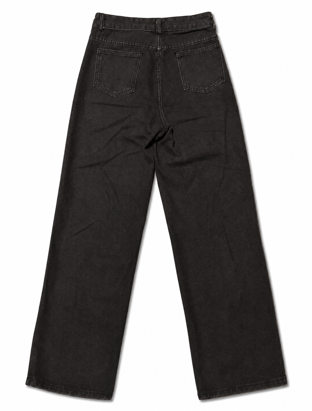 Charcoal Wide Leg Denim – Single Gunmetal Button, High-Rise