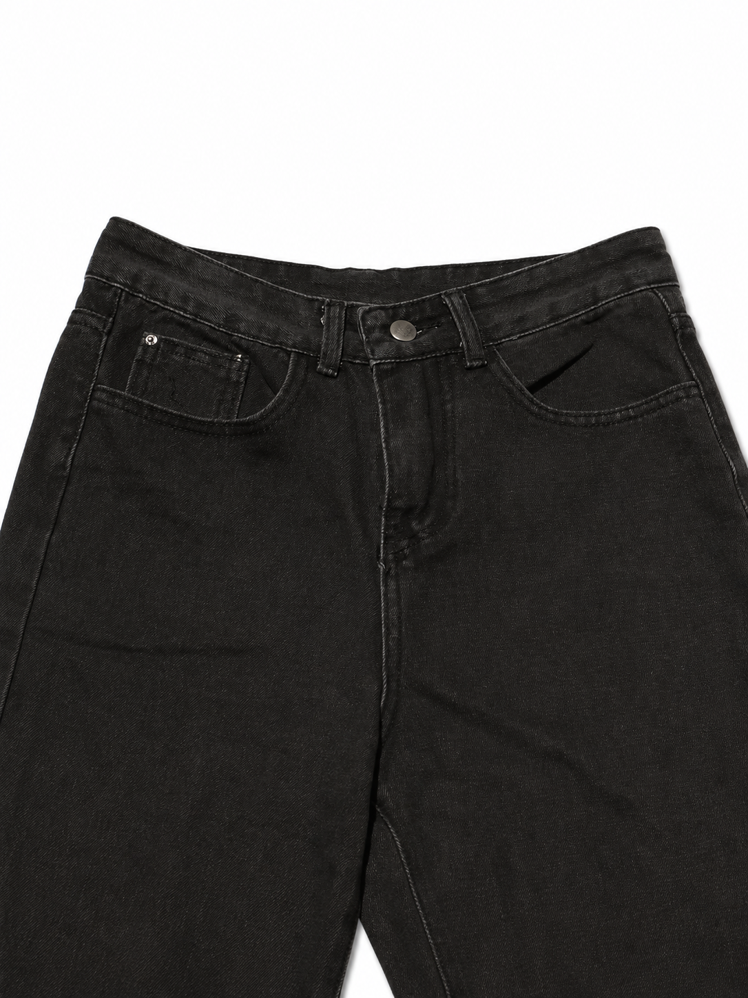 Charcoal Wide Leg Denim – Single Gunmetal Button, High-Rise
