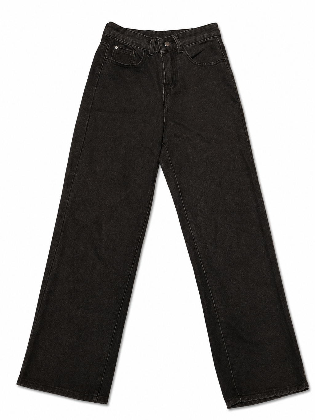 Charcoal Wide Leg Denim – Single Gunmetal Button, High-Rise