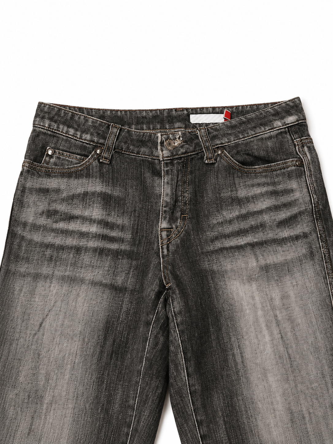 Sweet Camel Low-Rise Bootcut – Degraded Charcoal, Amber Stitch