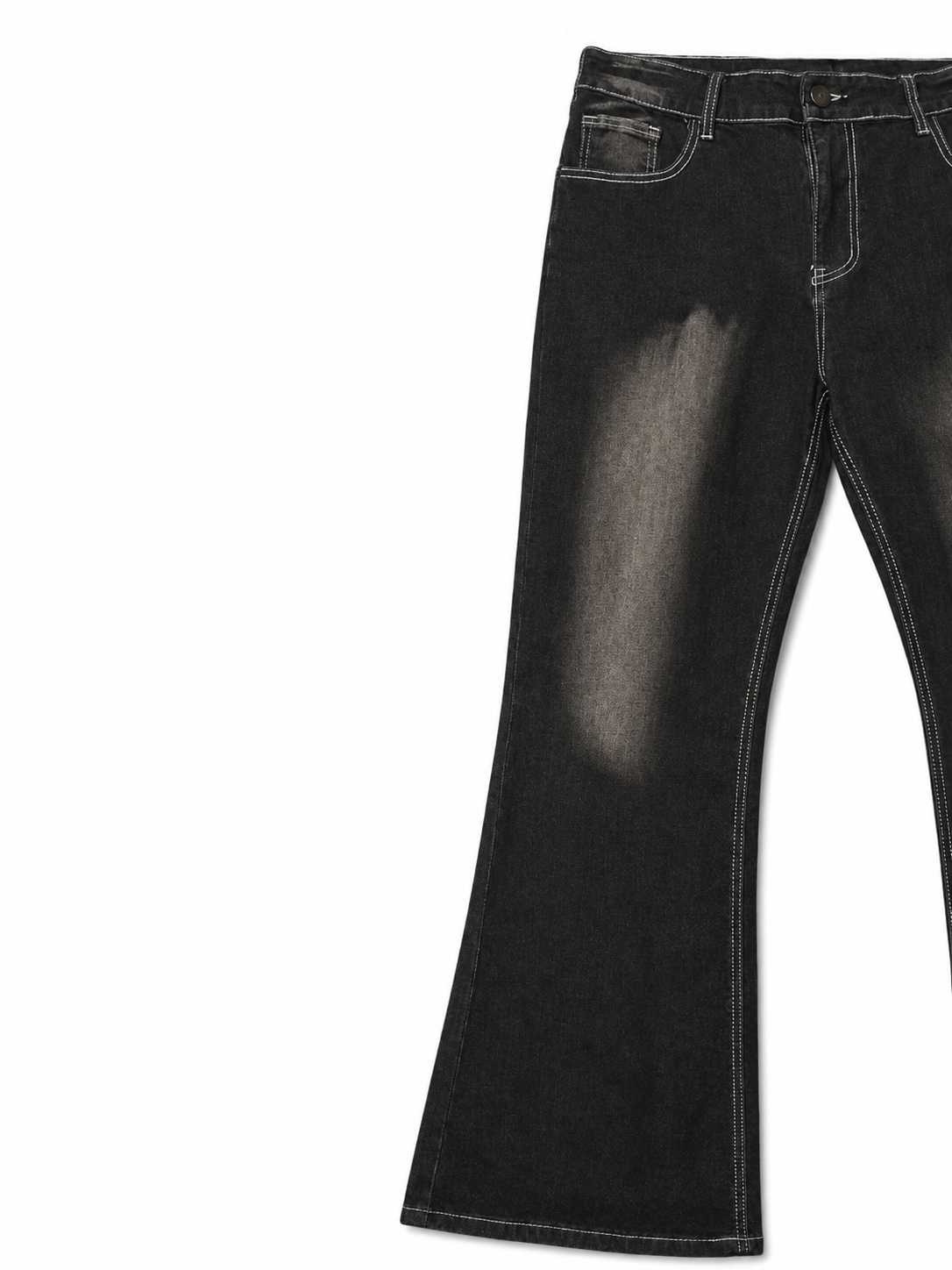 Black Wide Flare Jeans - Distressed Flare