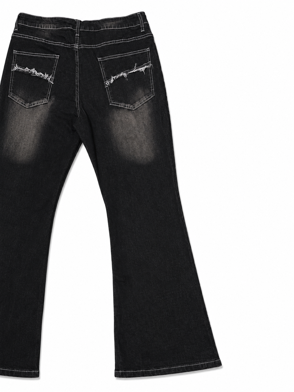 Black Wide Flare Jeans - Distressed Flare