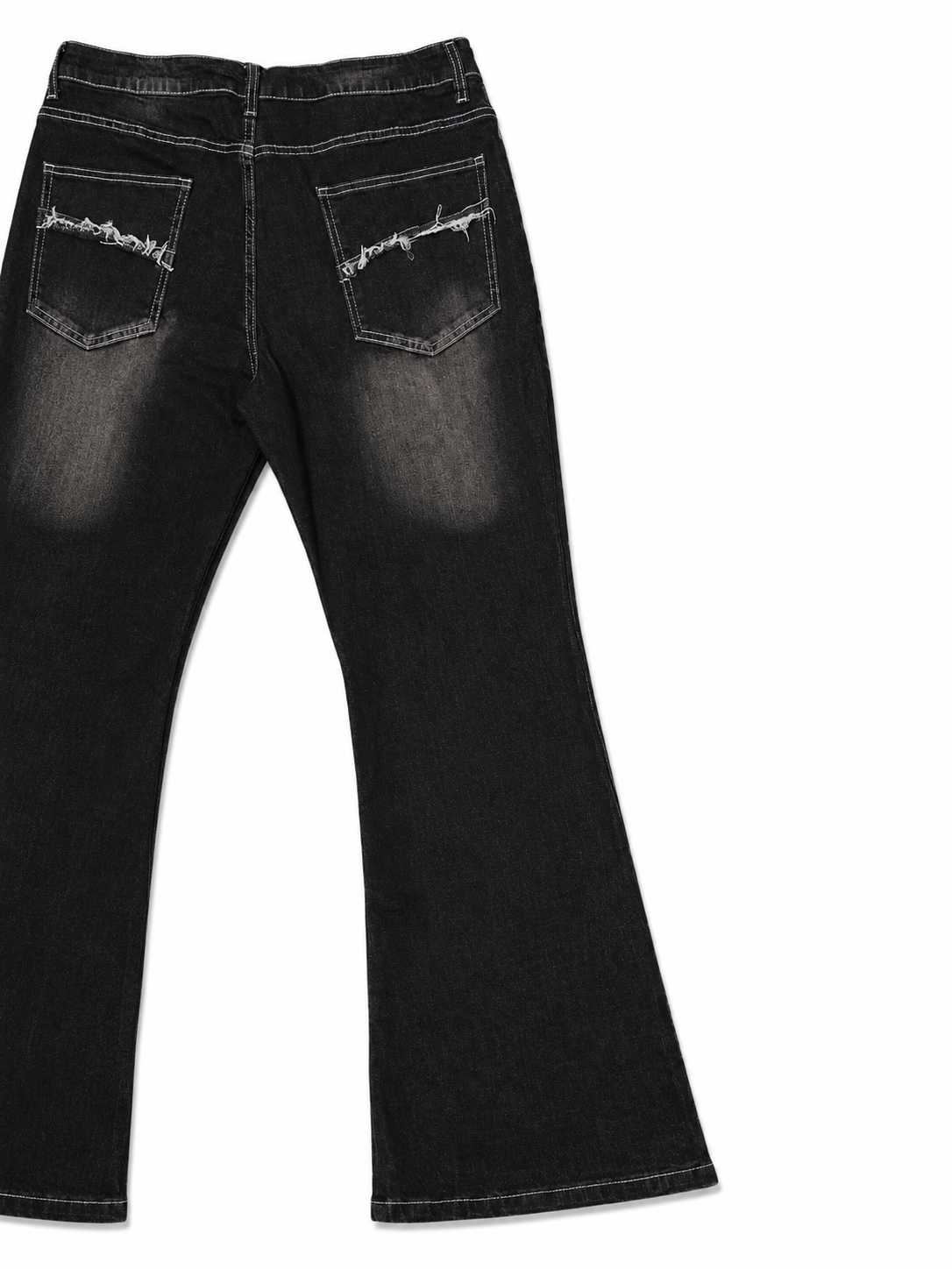Black Wide Flare Jeans - Distressed Flare