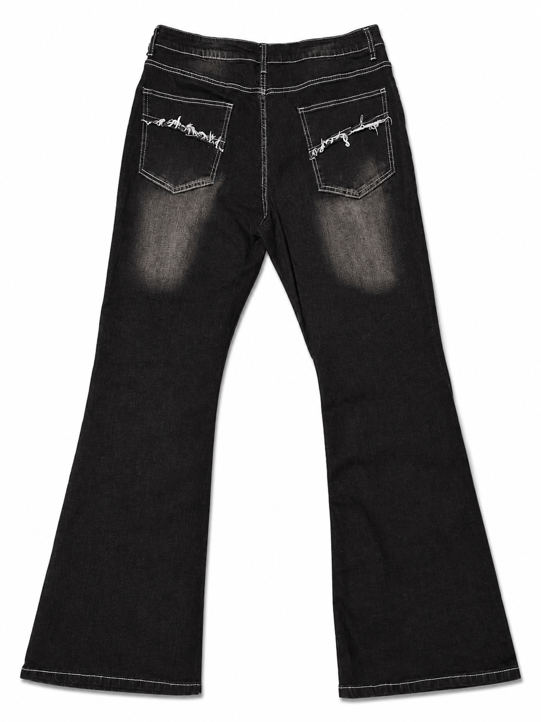 Black Wide Flare Jeans - Distressed Flare