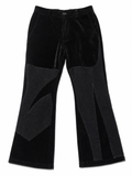 Black Velvet Denim Panel Flare Trousers