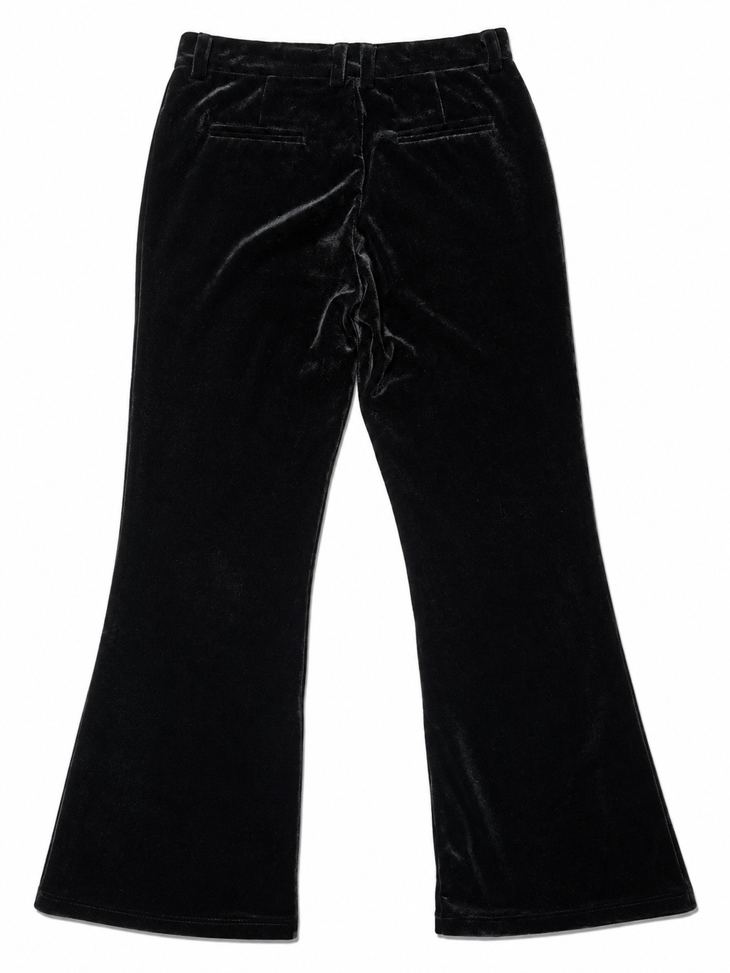 Black Velvet Denim Panel Flare Trousers