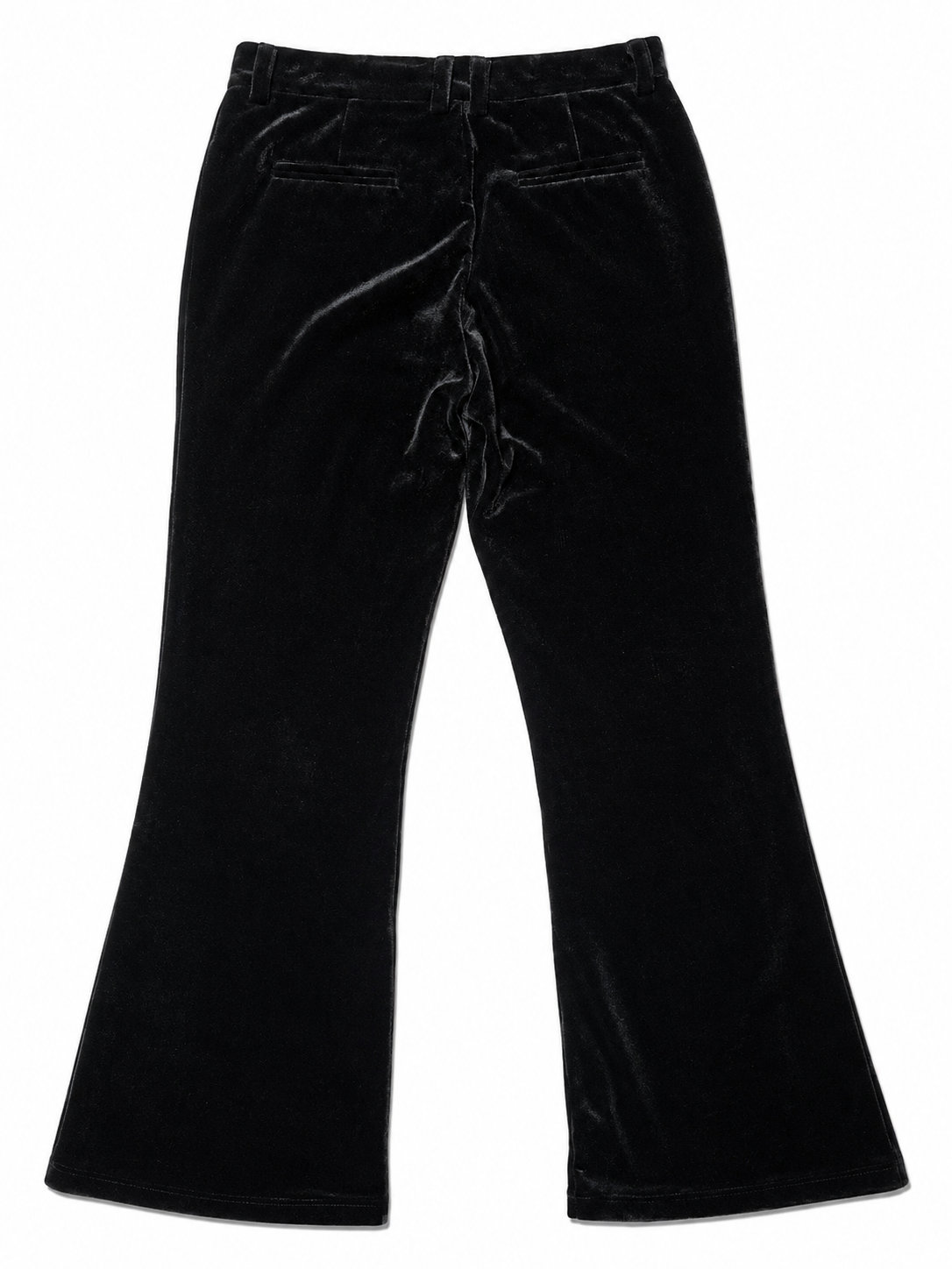Black Velvet Denim Panel Flare Trousers