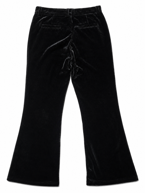 Black Velvet Denim Panel Flare Trousers