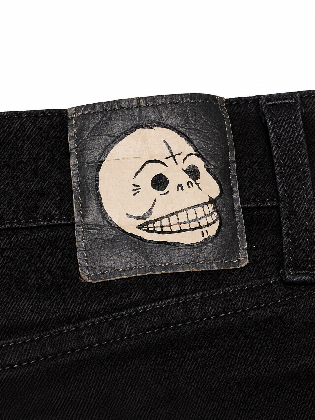 Black Slim Denim – Skeleton Button Fly, Skull Patch