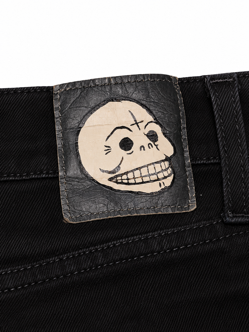 Black Slim Denim – Skeleton Button Fly, Skull Patch