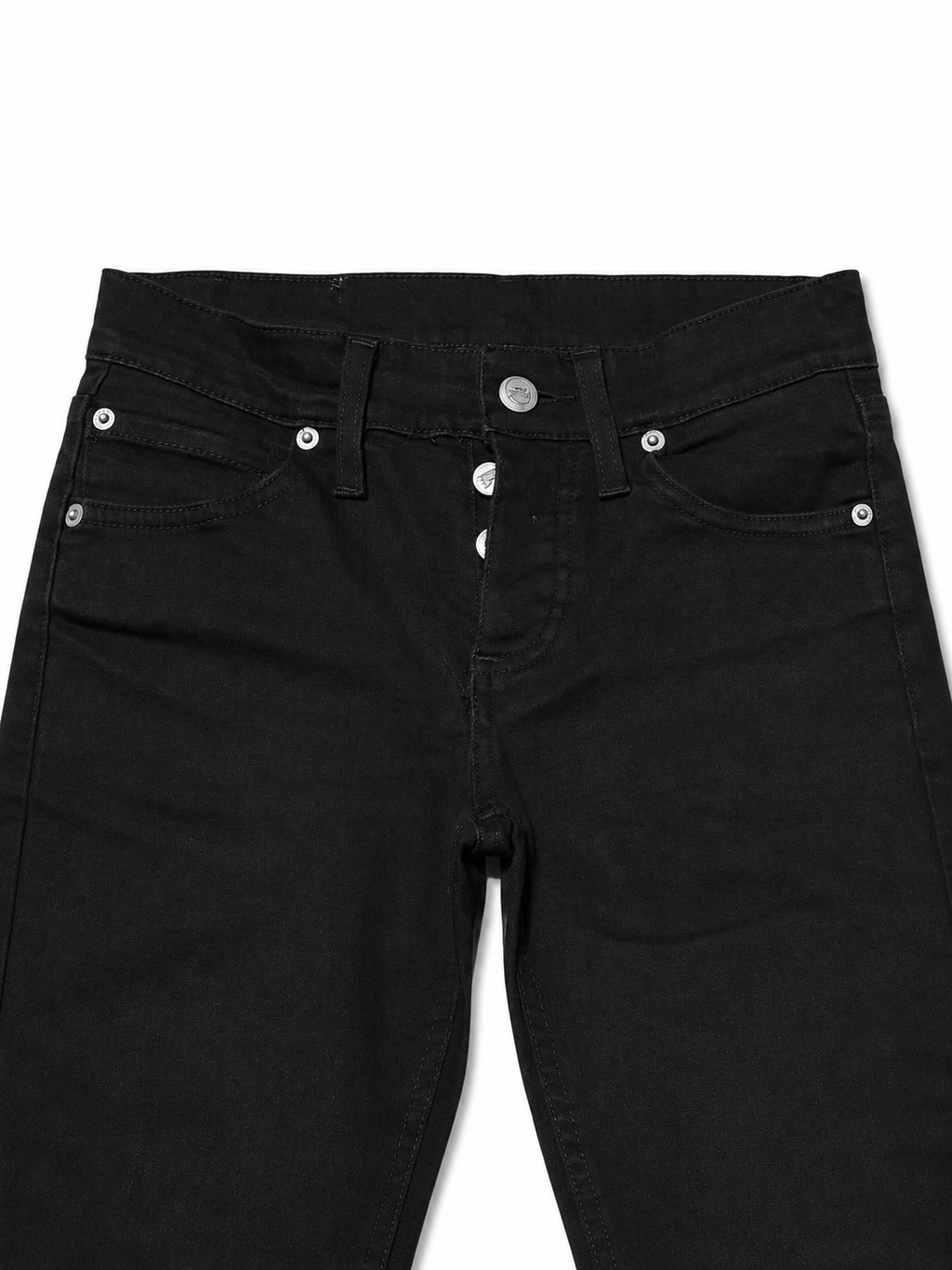 Black Slim Denim – Skeleton Button Fly, Skull Patch