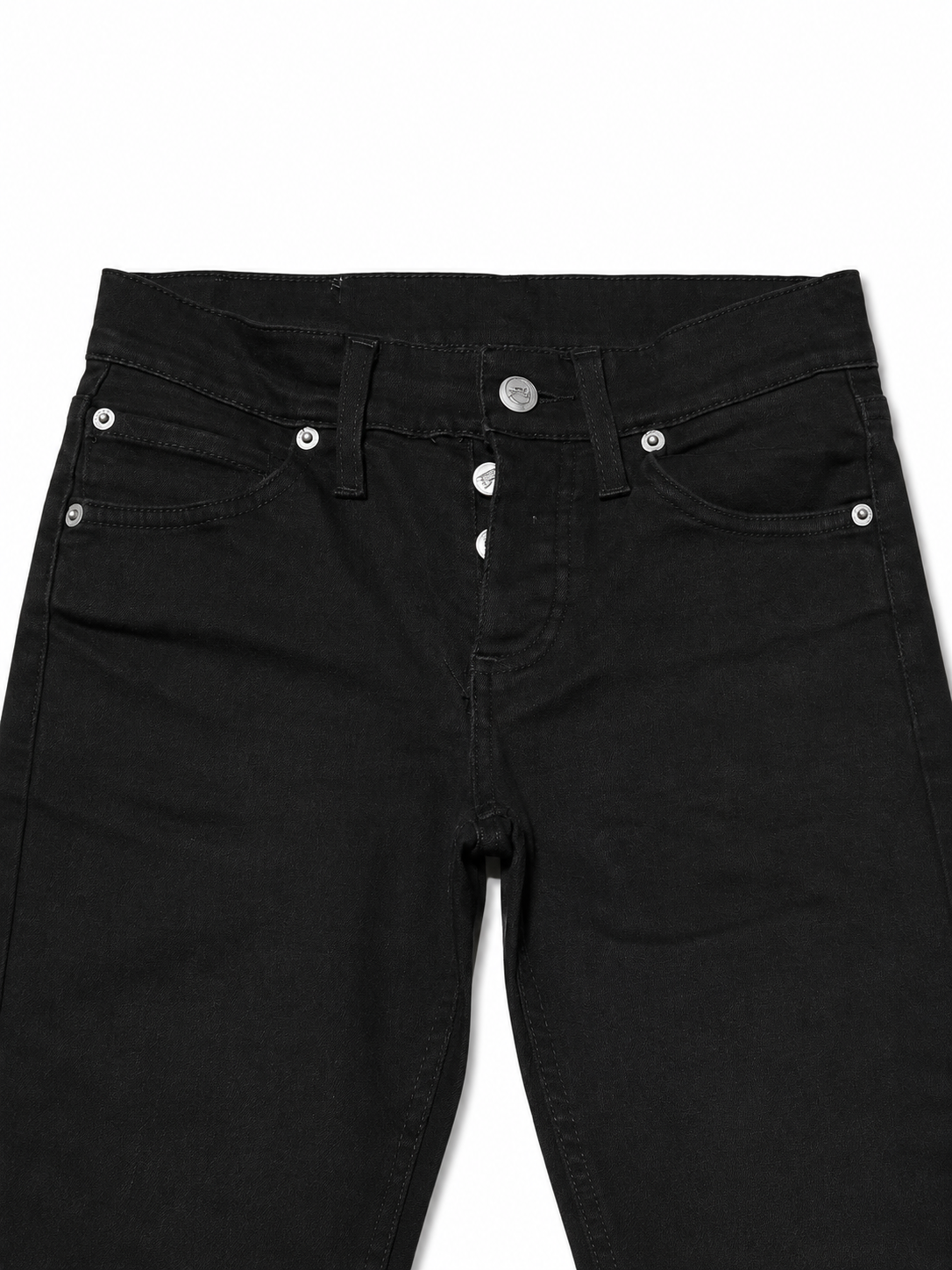 Black Slim Denim – Skeleton Button Fly, Skull Patch