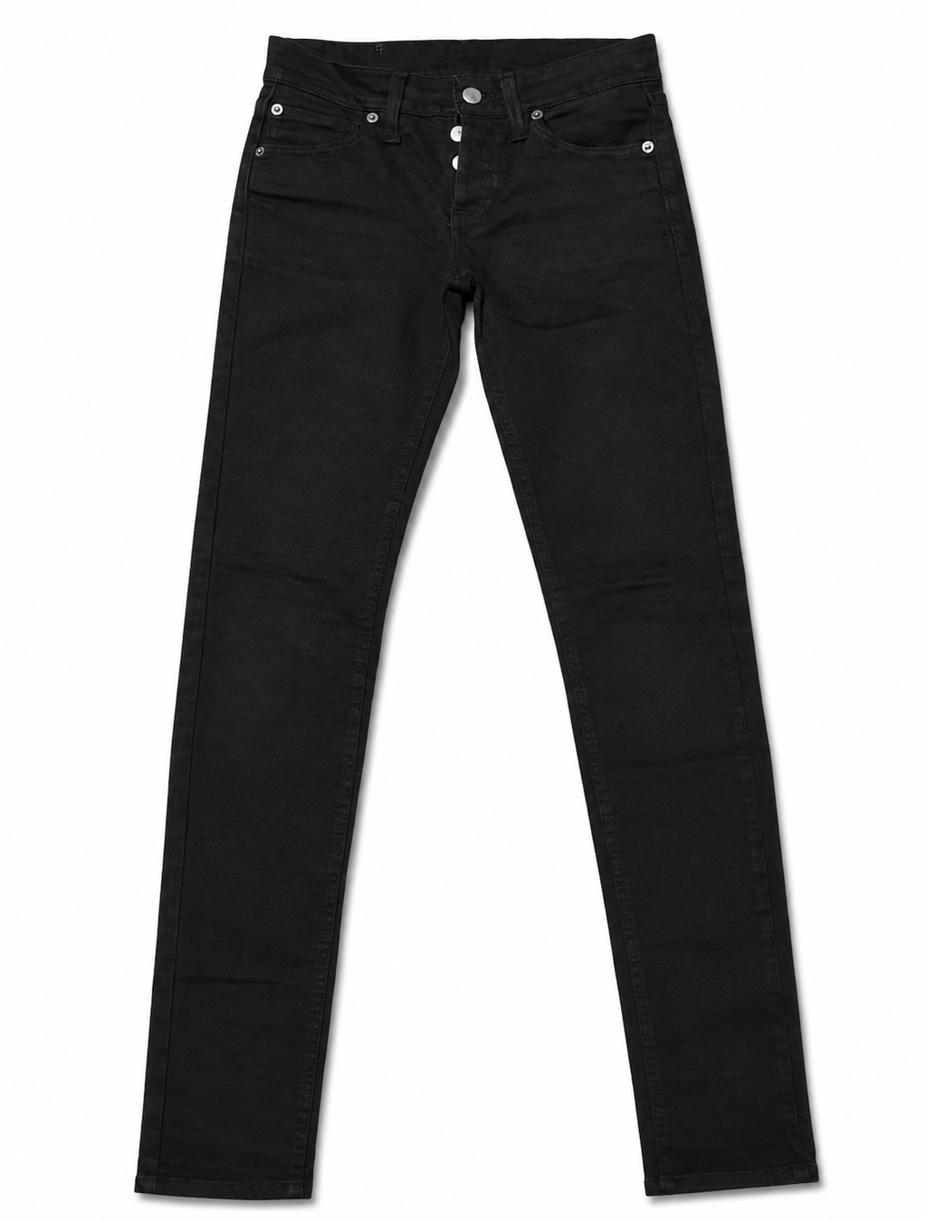 Black Slim Denim – Skeleton Button Fly, Skull Patch