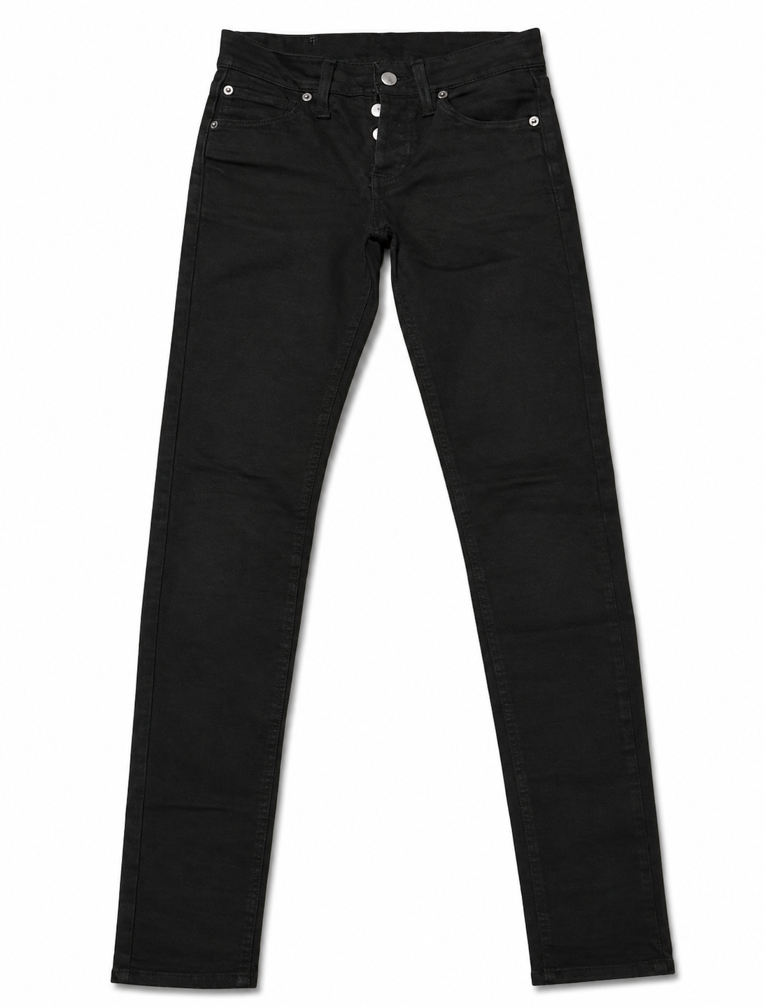 Black Slim Denim – Skeleton Button Fly, Skull Patch