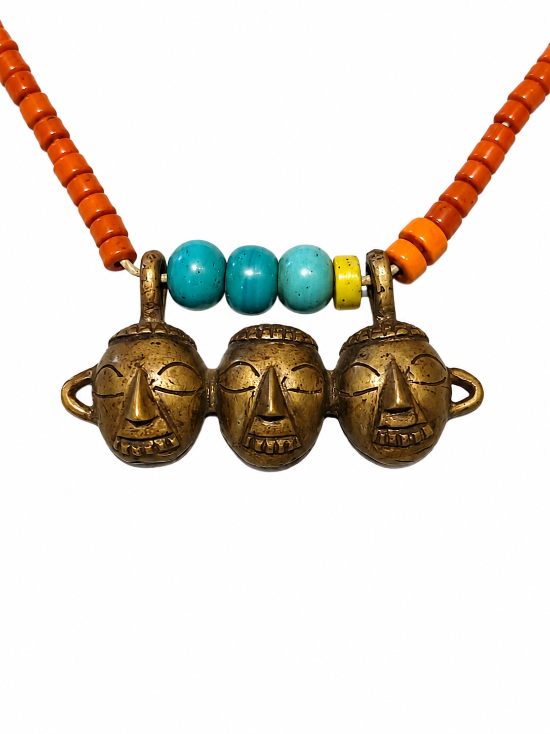Antique NE India Naga Head Hunter's Necklace with 3 Severed Heads Naga People, 19c