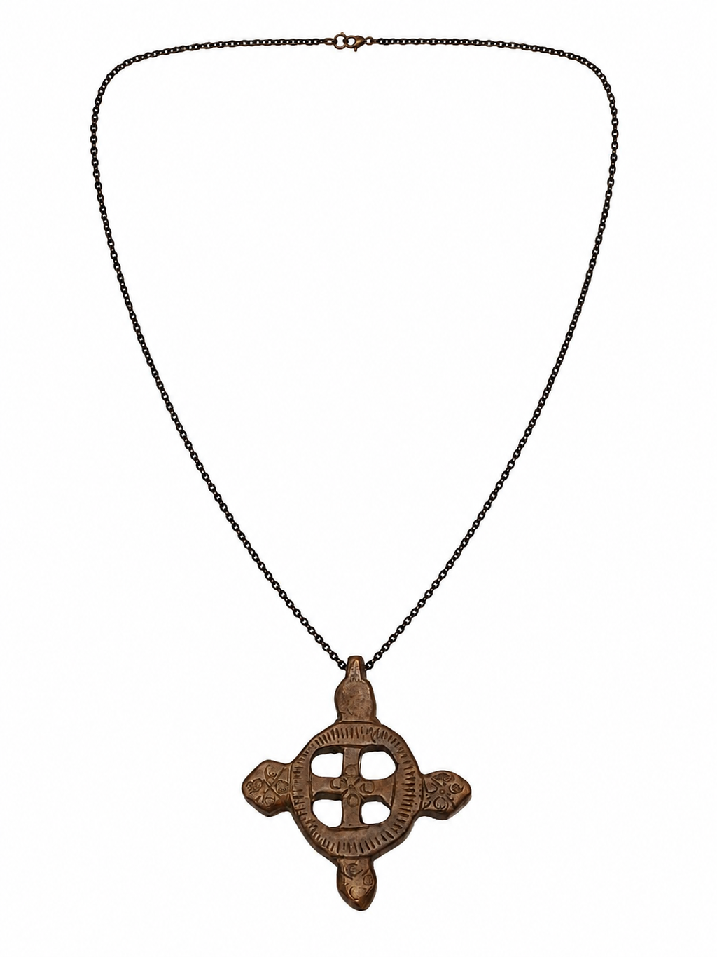 Antique 19th Century Ethiopian Coptic Handmade Neck Cross Pendant Central Circle Halo/Eternity Motiff