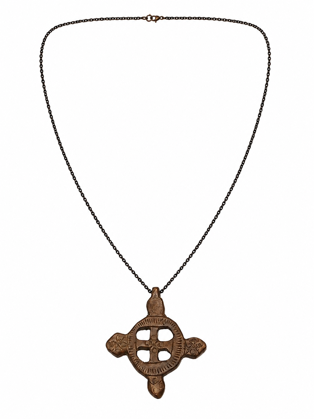 Antique 19th Century Ethiopian Coptic Handmade Neck Cross Pendant Central Circle Halo/Eternity Motiff