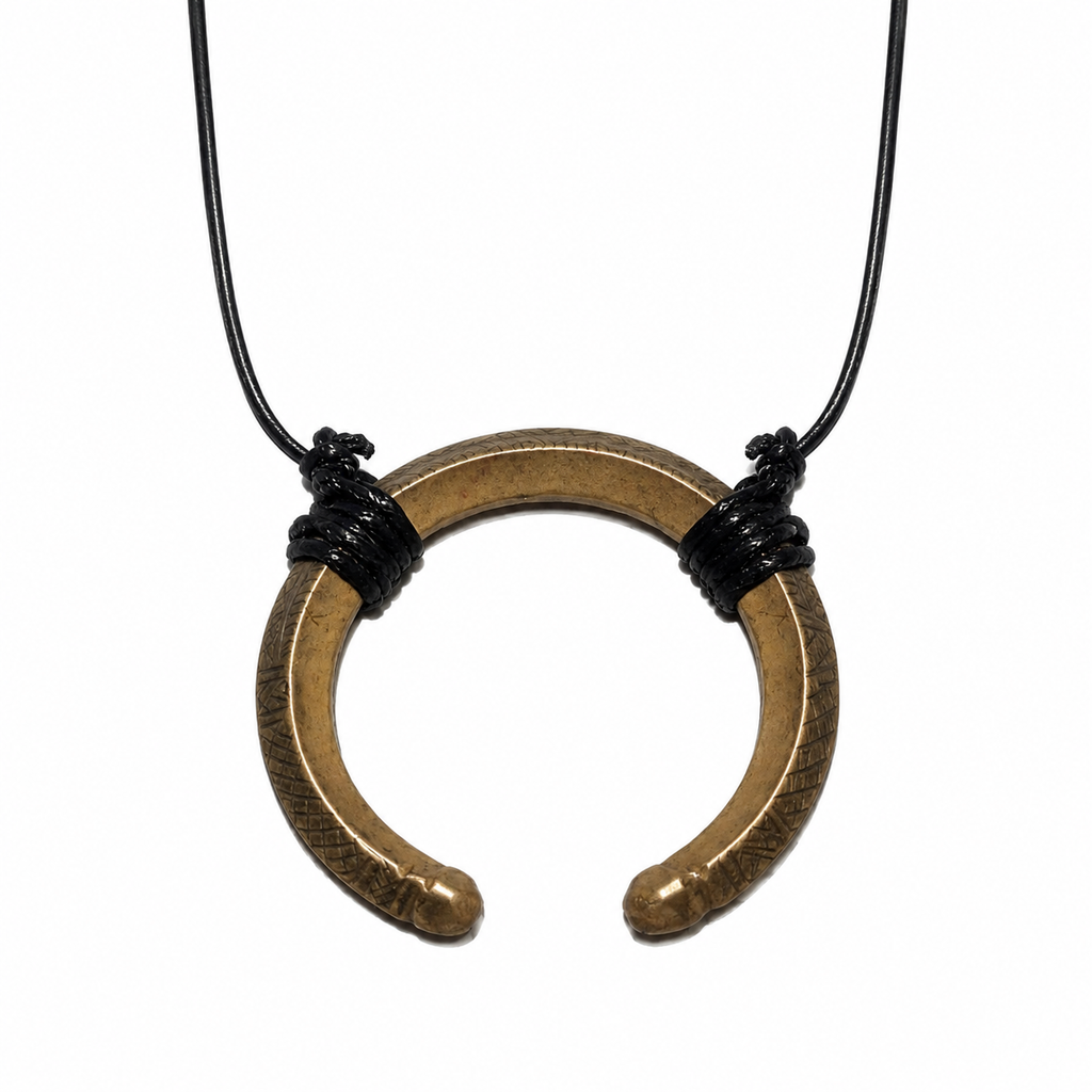 Antique Engraved Brass Arc Pendant Necklace