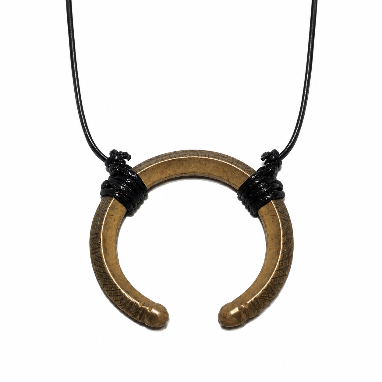 Antique Engraved Brass Arc Pendant Necklace