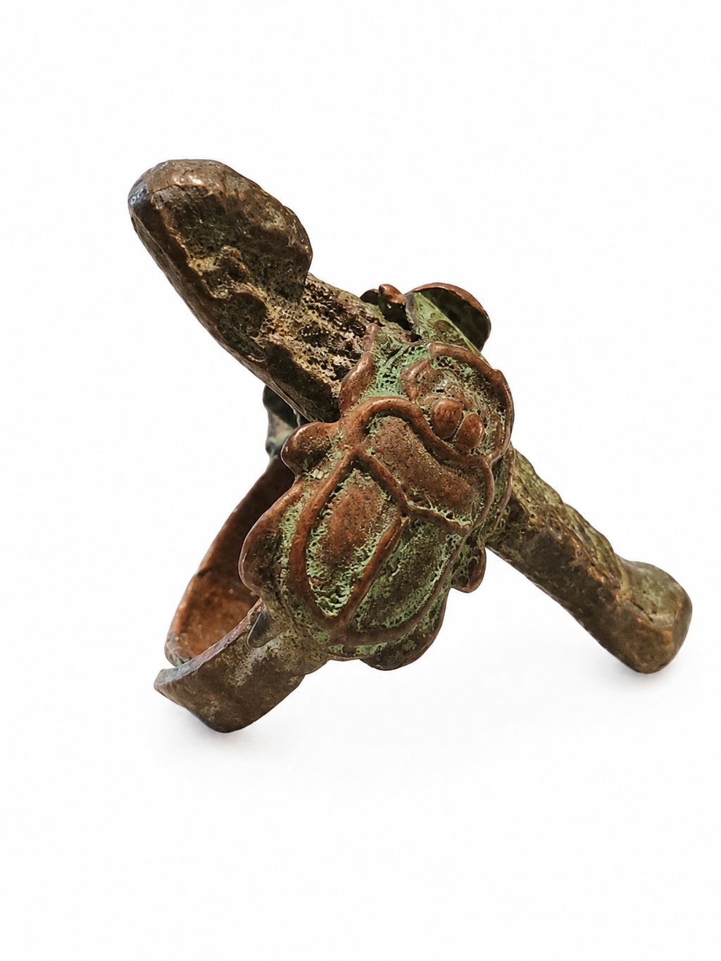 Antique Egyptian Deity Pharoah with Scarab Made of Aged Bronze