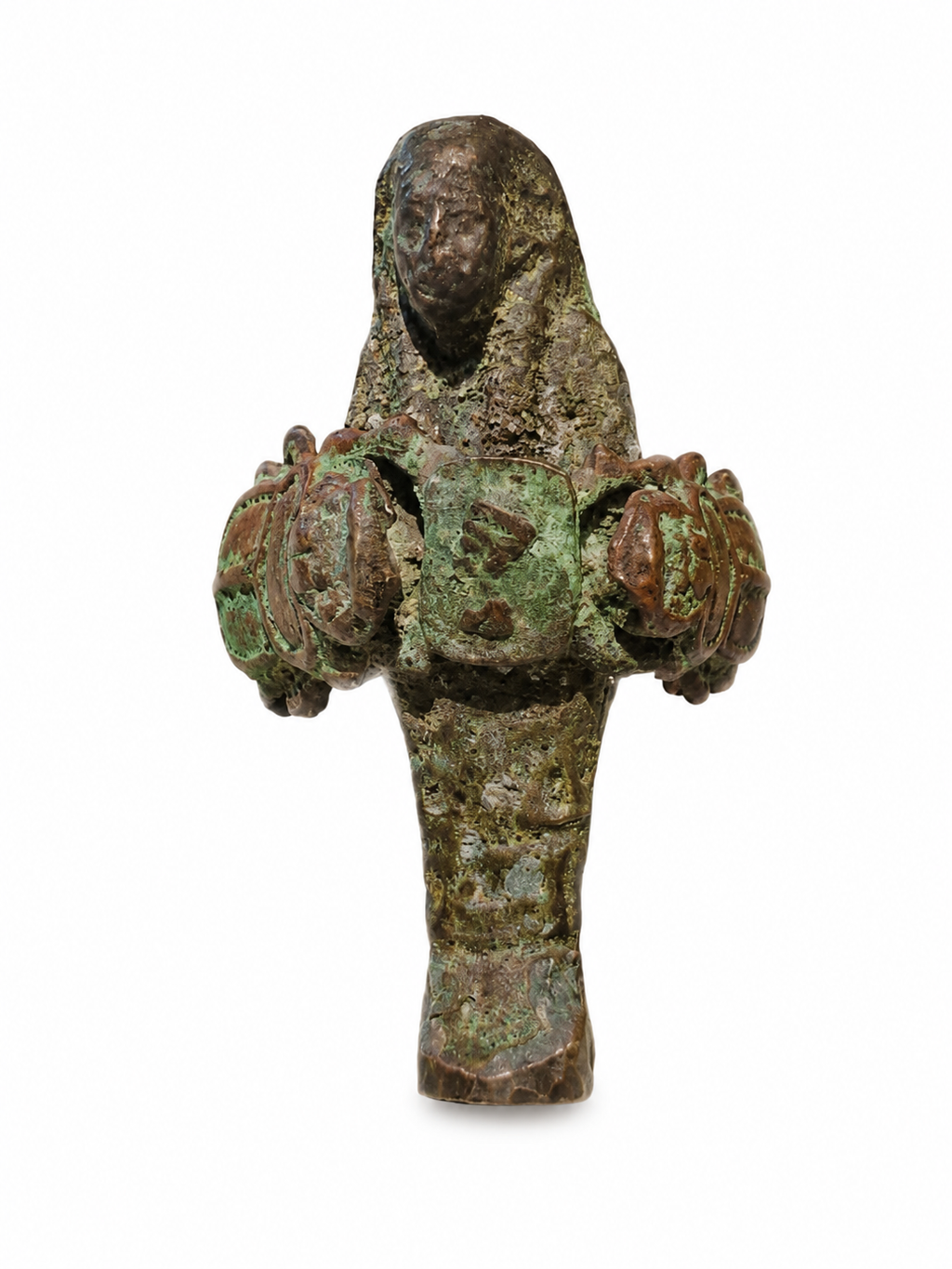 Antique Egyptian Deity Pharoah with Scarab Made of Aged Bronze