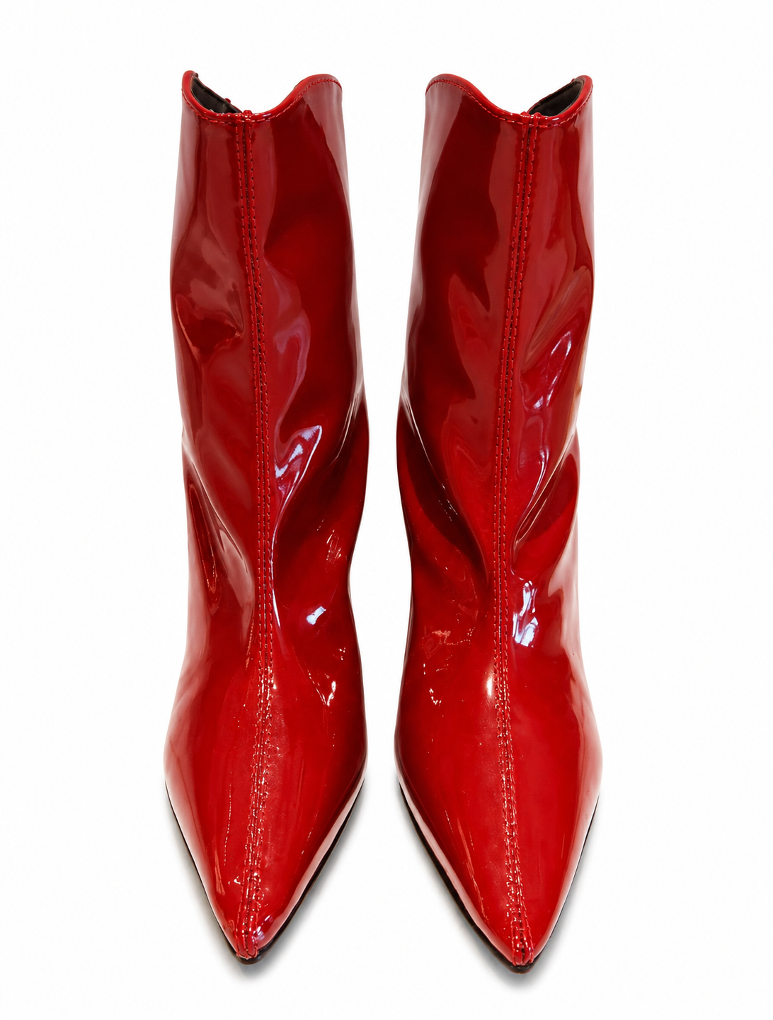Red Patent Leather Pointed-Toe Ankle Boots with Centre-Back Zip