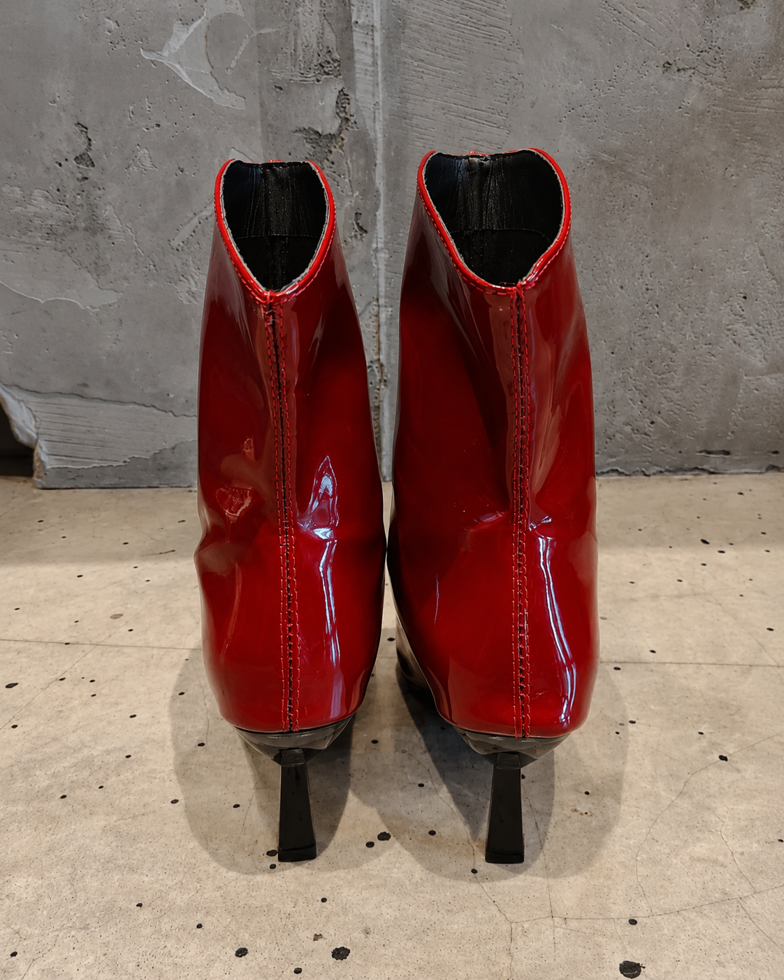 Red Patent Leather Pointed-Toe Ankle Boots with Centre-Back Zip