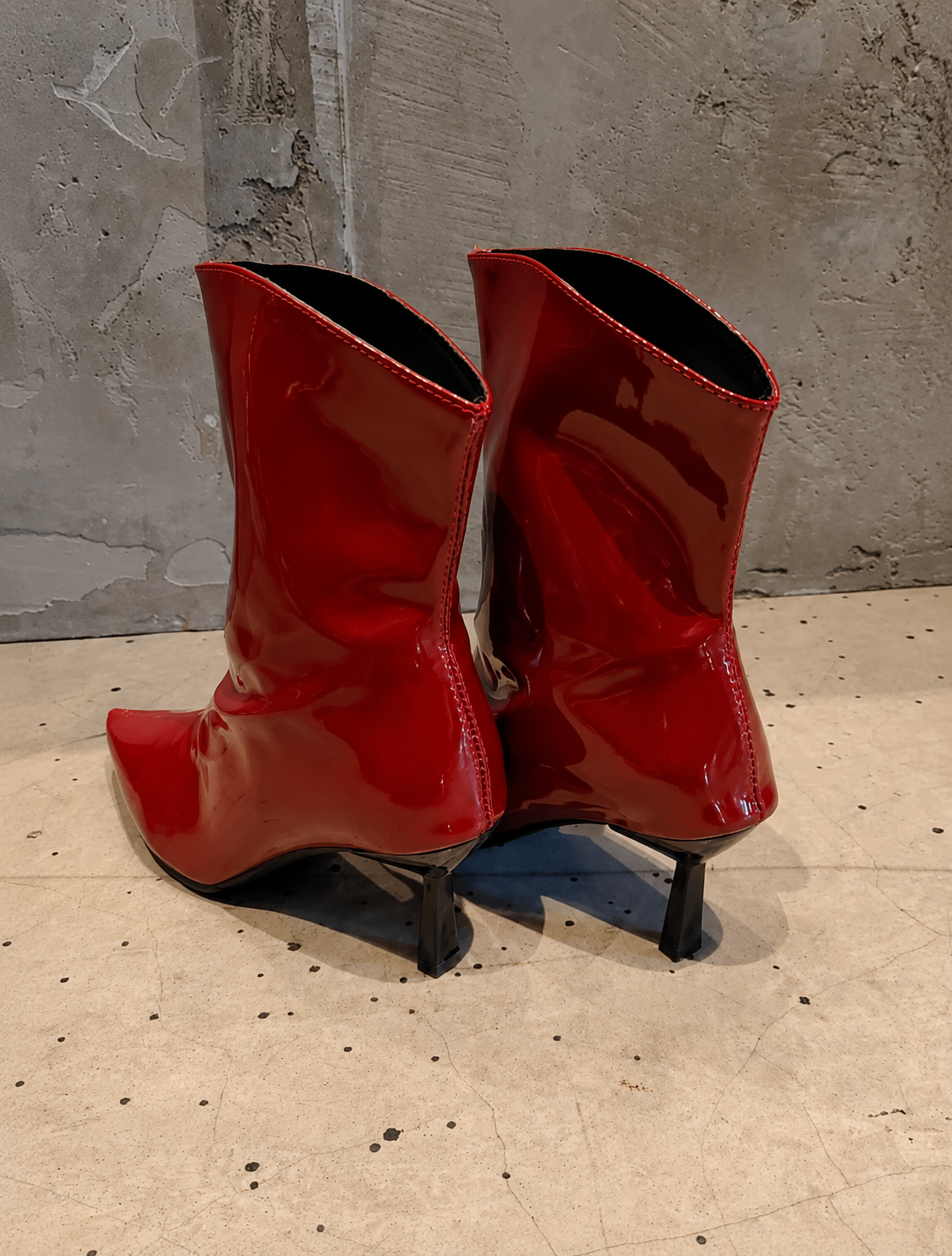 Red Patent Leather Pointed-Toe Ankle Boots with Centre-Back Zip