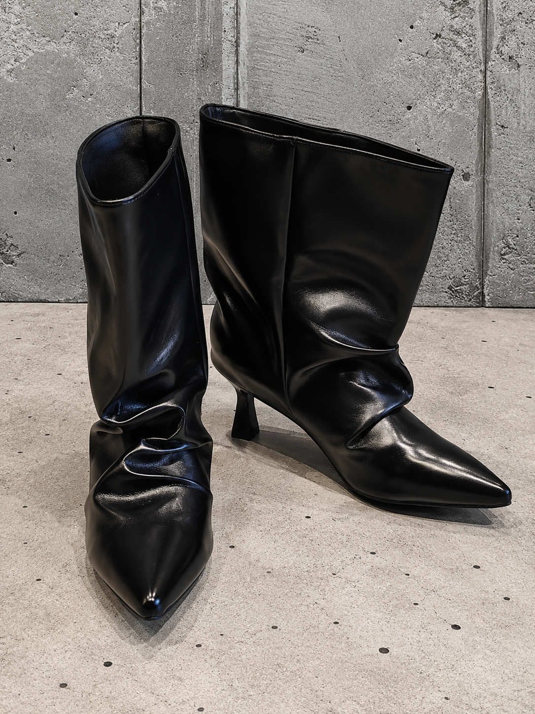 Full Grain Leather Black Slouch Leather Ankle/Mid Calf Boots