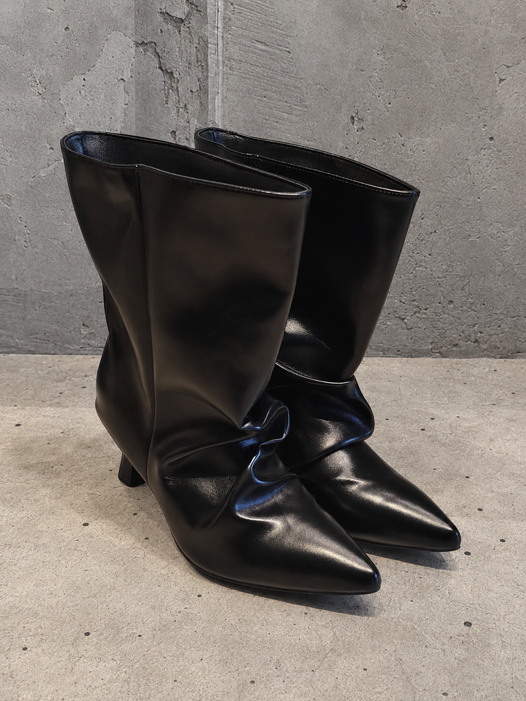 Full Grain Leather Black Slouch Leather Ankle/Mid Calf Boots