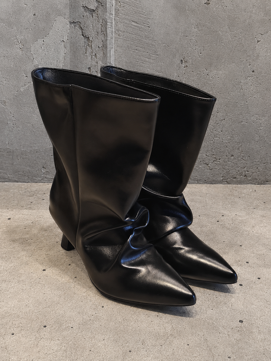 Full Grain Leather Black Slouch Leather Ankle/Mid Calf Boots