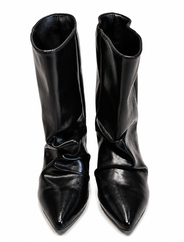 Full Grain Leather Black Slouch Leather Ankle/Mid Calf Boots