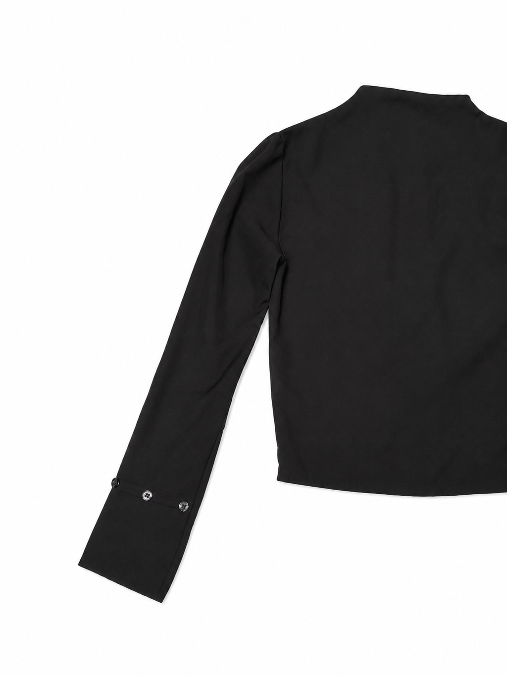 Black Cropped Fencing Shirt — Snap Hardware, Stand Collar