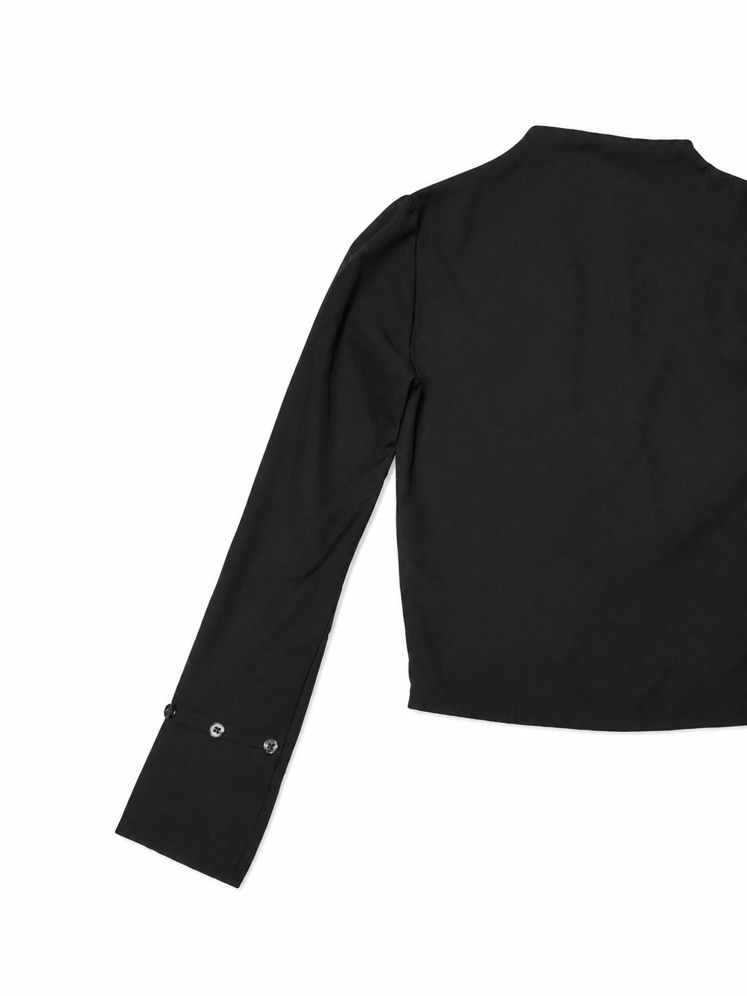 Black Cropped Fencing Shirt — Snap Hardware, Stand Collar