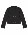 Black Cropped Fencing Shirt — Snap Hardware, Stand Collar