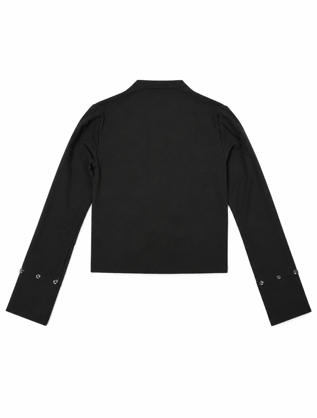 Black Cropped Fencing Shirt — Snap Hardware, Stand Collar