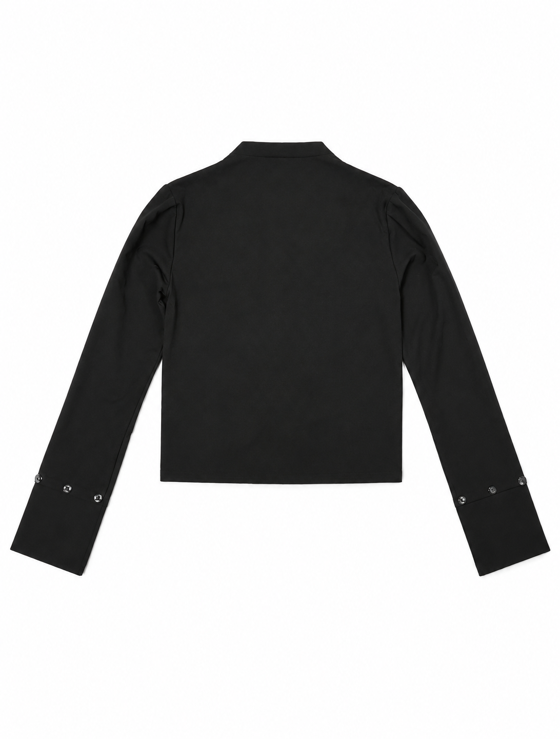 Black Cropped Fencing Shirt — Snap Hardware, Stand Collar