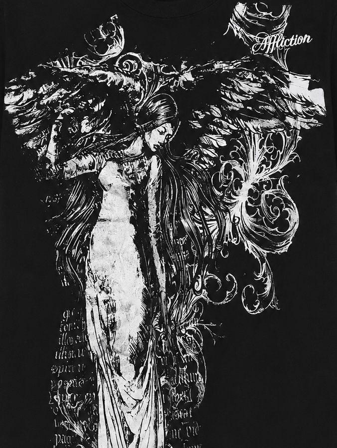 Affliction Fallen Angel Wings Graphic Tee Y2K Distressed